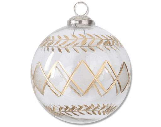 K & K Interiors Unclassified 4.5 Inch Gold Gilded Diamond Etched Clear Glass Ornament