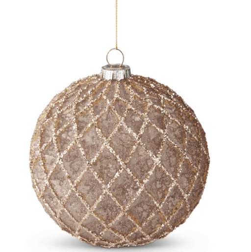 K & K Interiors Unclassified 4.75 Inch Glittered Brown Quilted Glass Round Ornament