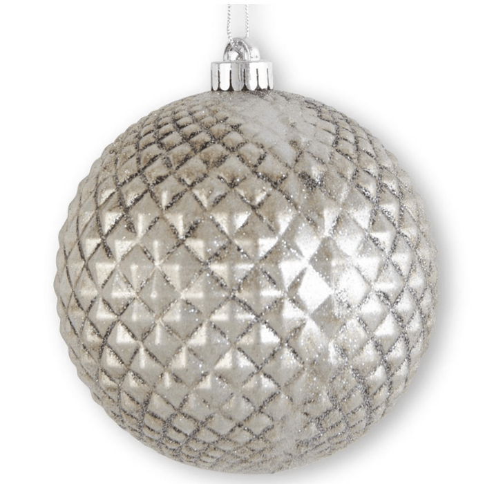 K & K Interiors Unclassified 6 Inch Glittered Metallic Pewter Diamond Embossed Shatterproof Ornament