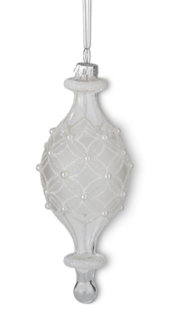 K & K Interiors Unclassified 7.75 Inch Frosted Clear Glass Diamond Painted White Beaded