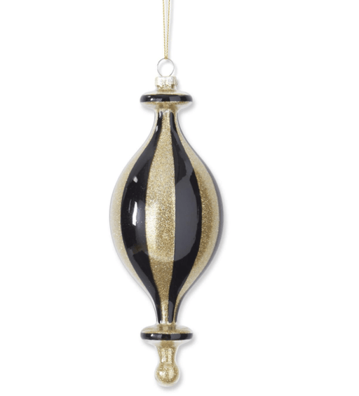 K & K Interiors Unclassified Gold Glitter & Black Striped Glass Finial Ornaments