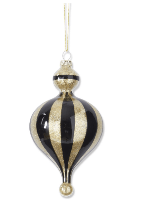 K & K Interiors Unclassified Gold Glitter & Black Striped Glass Finial Ornaments