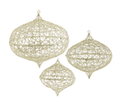 K & K Interiors Unclassified Set of 3 Small Champagne Glitter Hanging Wire Onions