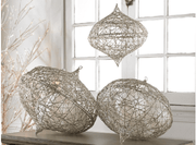 K & K Interiors Unclassified Set of 3 Small Champagne Glitter Hanging Wire Onions