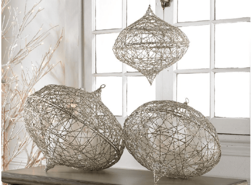 K & K Interiors Unclassified Set of 3 Small Champagne Glitter Hanging Wire Onions