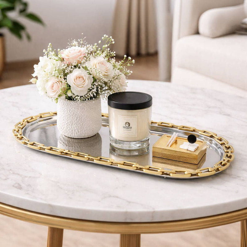 Kinor Decor Luxe Linked Stainless Steel Oval Serving Platter