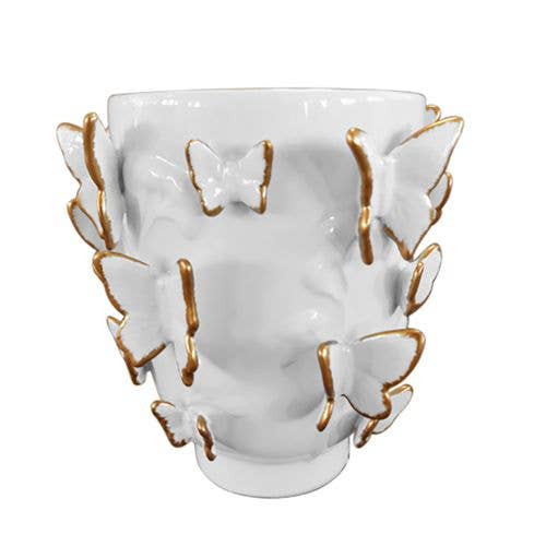 Kinor Decor Porcelain Vase with Gold Accented Butterflies Large