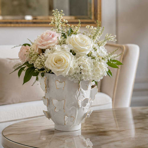 Kinor Decor Porcelain Vase with Gold Accented Butterflies Large