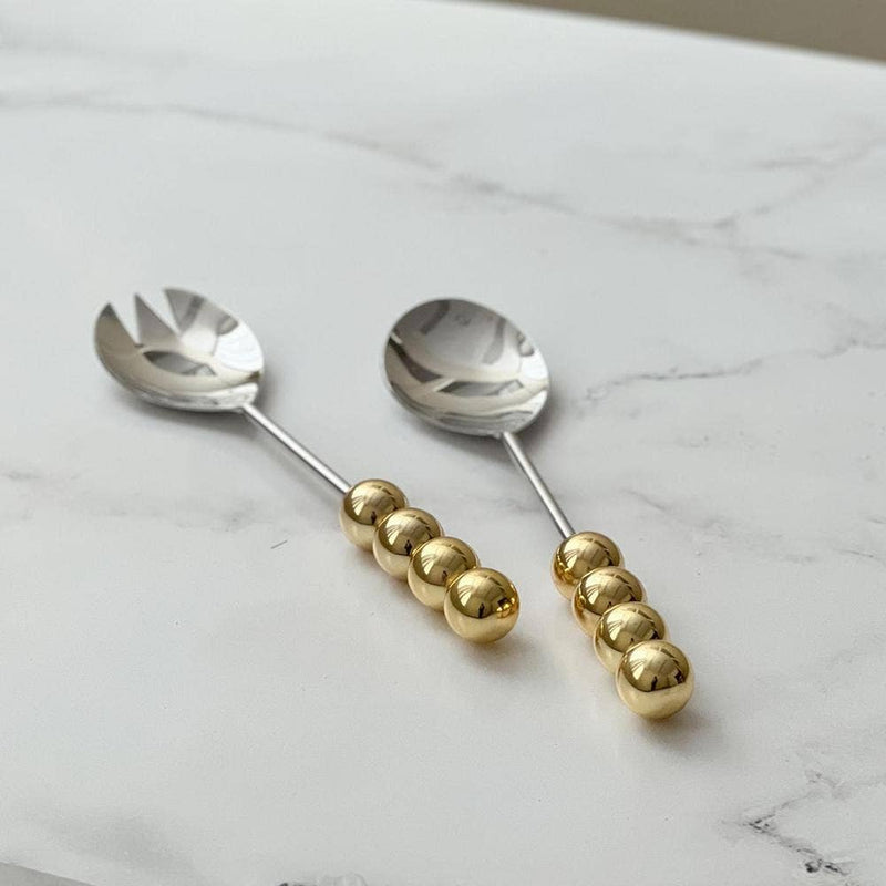 Kinor Decor Stainless Steel Salad Server With Gold Balls