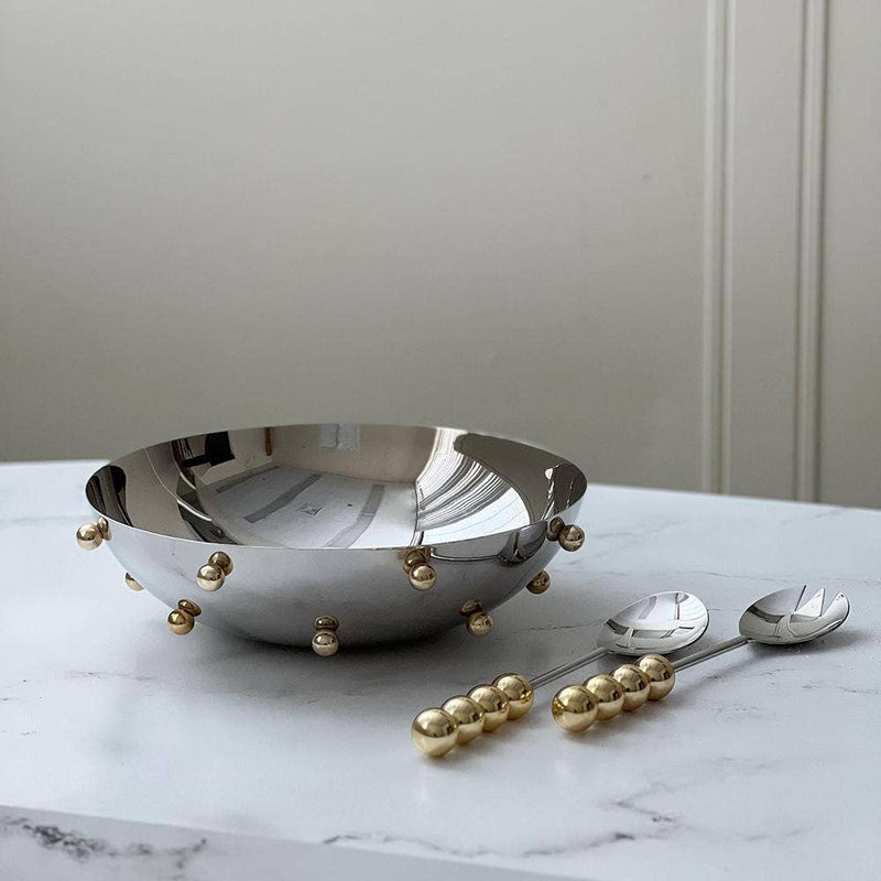 Kinor Decor Stainless Steel Salad Server With Gold Balls