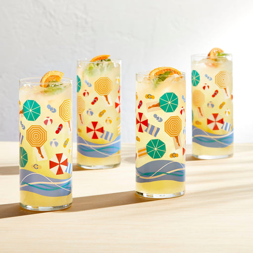 Libbey Beverageware Libbey Vintage Beach Scene Cooler Glasses, 16-ounce, Set of 4