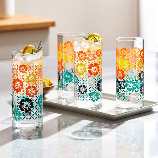 Libbey Beverageware Libbey Vintage Flower Power Cooler Glasses, 16-ounce, Set of 4