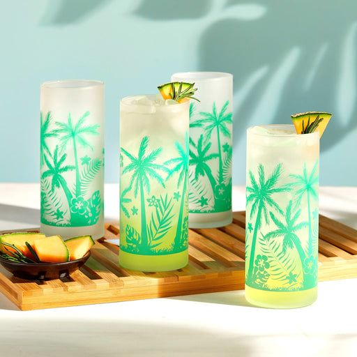 Libbey Beverageware Libbey Vintage Palm Trees Cooler Glasses, 16-ounce, Set of 4