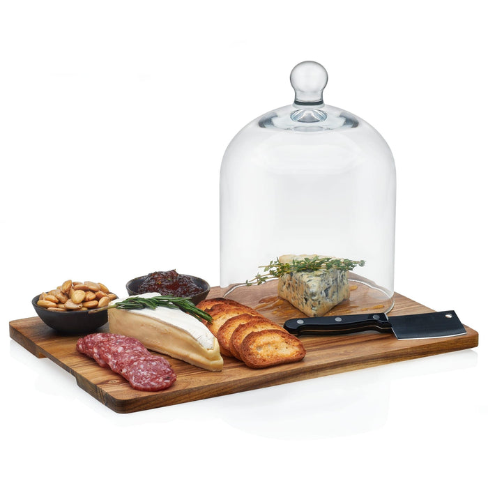 Libbey Serveware Libbey Acaciawood 4-Piece Cheese Board Serving Set with Glass Dome