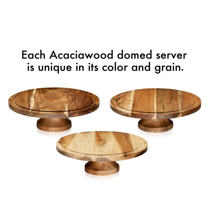 Libbey Serveware Libbey Acaciawood Footed Round Wood Server Cake Stand with Glass Dome