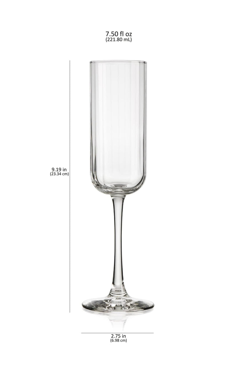 Libbey Stemware Libbey Paneled Champagne Flute Glasses, 7.5-ounce, Set of 4