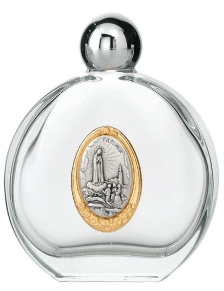 Lumen Mundi Large 4 oz Lady of Fatima Glass Holy Water Bottle with Two Tone Medal
