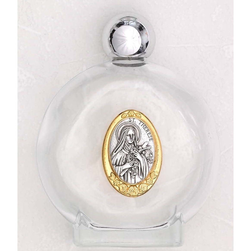 Lumen Mundi Large 4 oz Saint Therese of Lisieux Glass Holy Water Bottle with Two Tone Medal