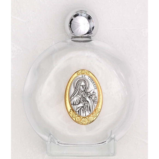 Lumen Mundi Large 4 oz Saint Therese of Lisieux Glass Holy Water Bottle with Two Tone Medal