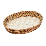 mack serving tray Mackenzie-Childs Mocha Check Enamel & Rattan Large Tray
