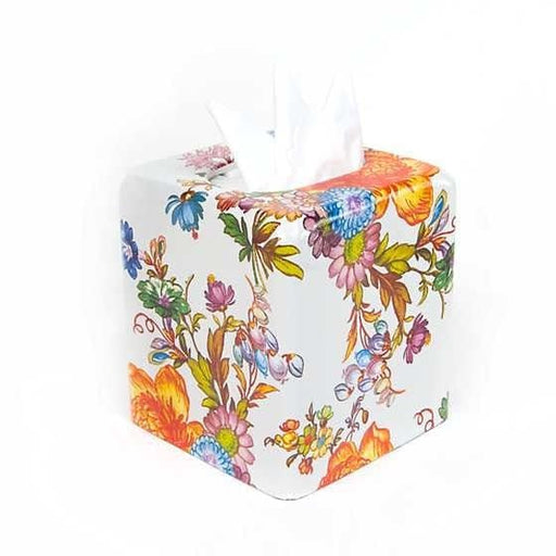 MacKenzie-Childs Bath Flower Market boutique tissue box cover - white