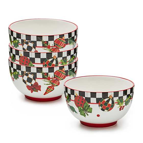 MacKenzie-Childs Bowl Deck the Halls Breakfast Bowls, Set of 4