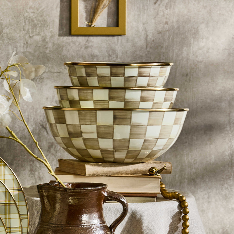MacKenzie-Childs Bowl Mocha Check Medium Everyday Bowl