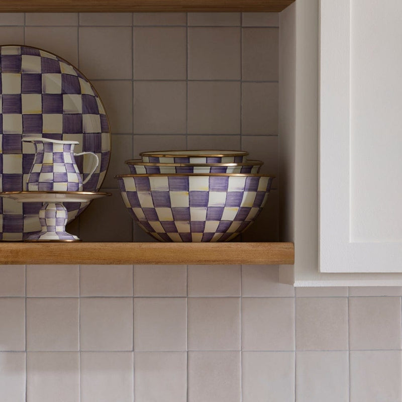 MacKenzie-Childs Bowl Violet Check Extra Large Everyday Bowl