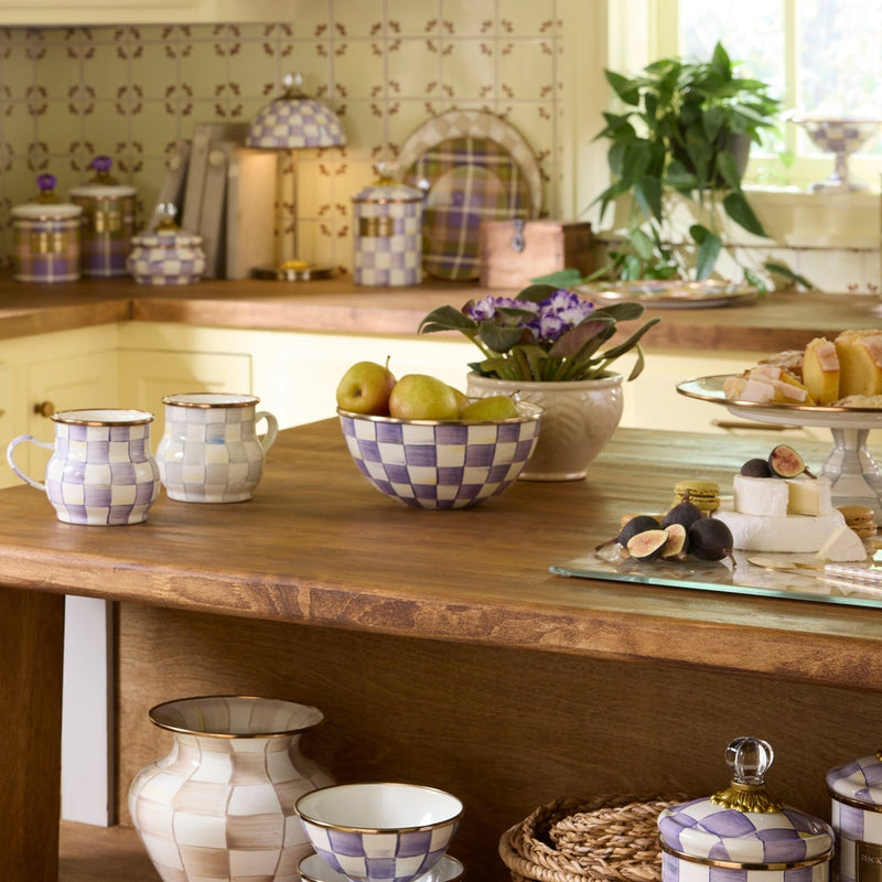 MacKenzie-Childs Bowl Violet Check Large Everyday Bowl