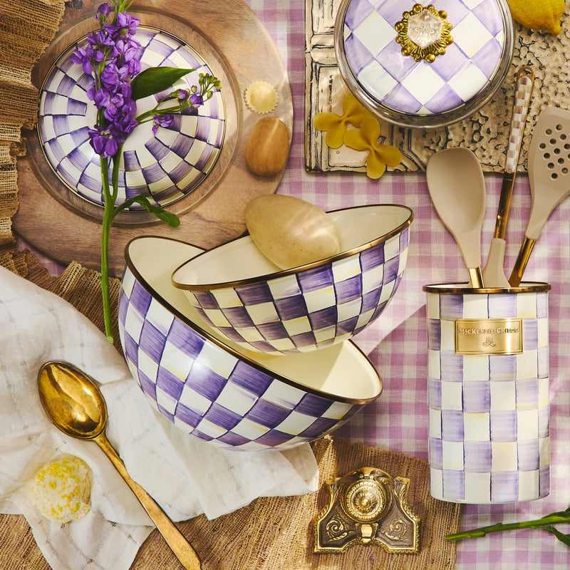 MacKenzie-Childs Bowl Violet Check Large Everyday Bowl