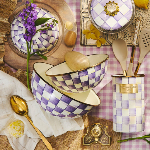 MacKenzie-Childs Bowl Violet Check Large Everyday Bowl