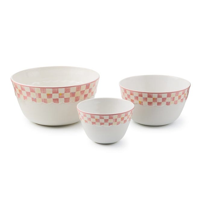 MacKenzie-Childs Bowls Mackenzie - Childs Rosy Check Everyday Mixing Bowls, Set of 3