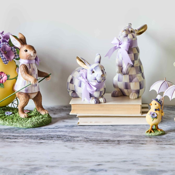 MacKenzie-Childs Bunnies & Rabbits Violet Check Resting Bunny