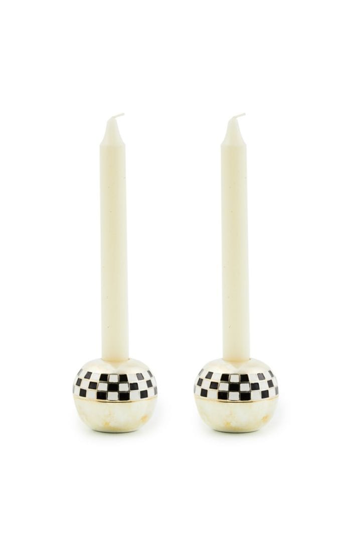MacKenzie-Childs Candle Holders Large Sphere Check Candle Holders, Set of 2