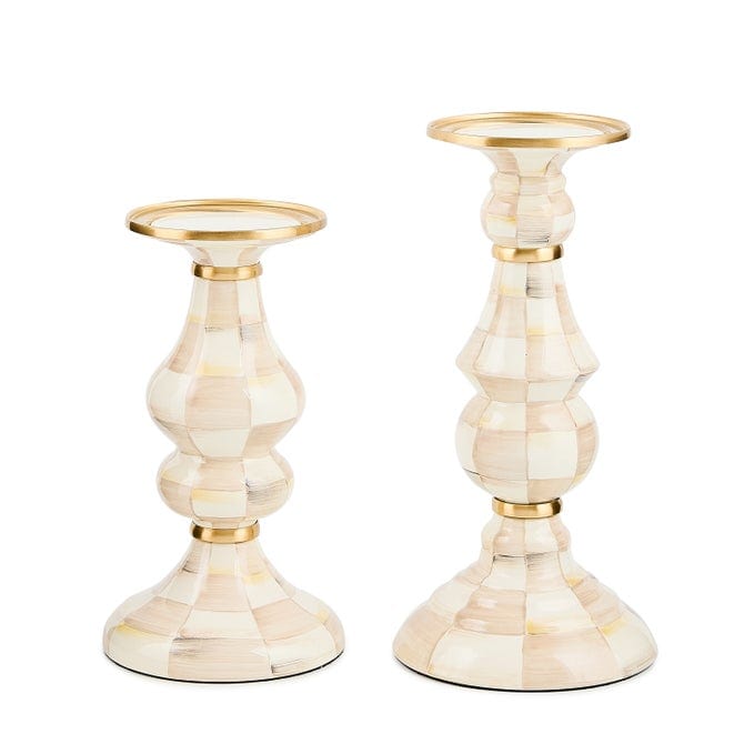 MacKenzie-Childs Candle Holders Mackenzie-Childs Mocha Check Large Pillar Candlestick