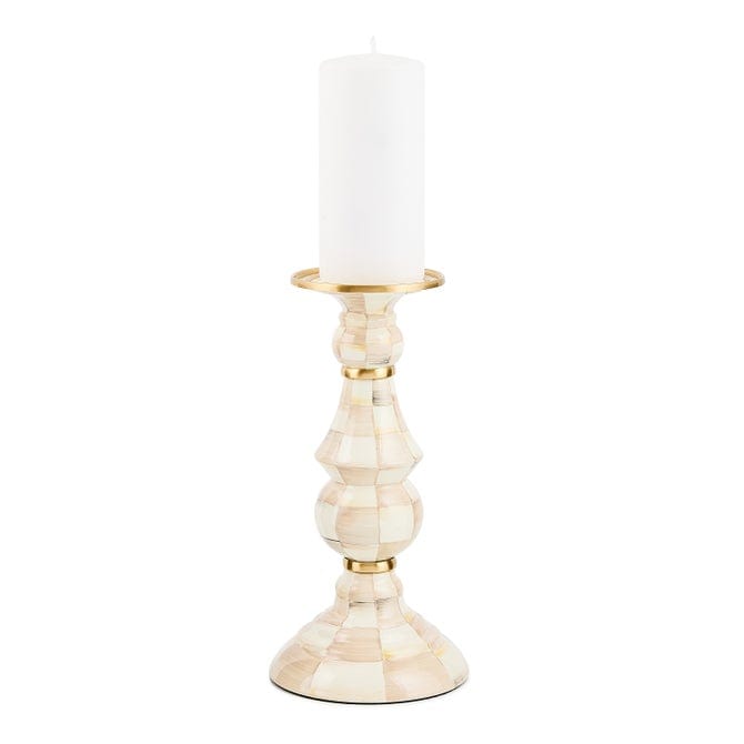 MacKenzie-Childs Candle Holders Mackenzie-Childs Mocha Check Large Pillar Candlestick