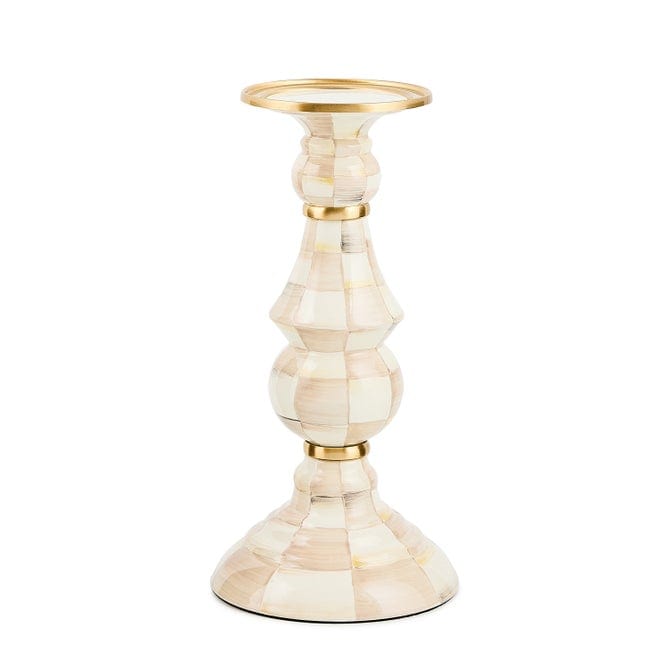 MacKenzie-Childs Candle Holders Mackenzie-Childs Mocha Check Large Pillar Candlestick
