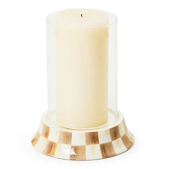 MacKenzie-Childs Candle Holders Mocha Check Pillar Glass Candle Holder