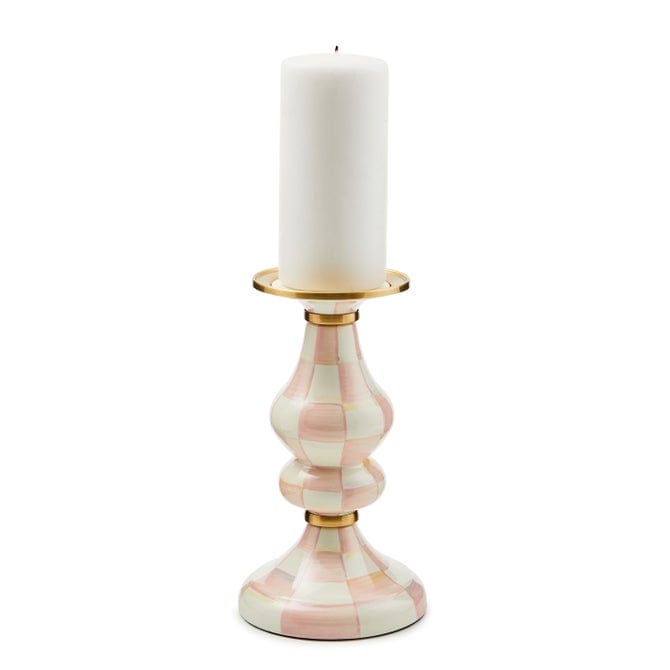 MacKenzie-Childs Candle Holders Rosy Check Medium Pillar Candlestick