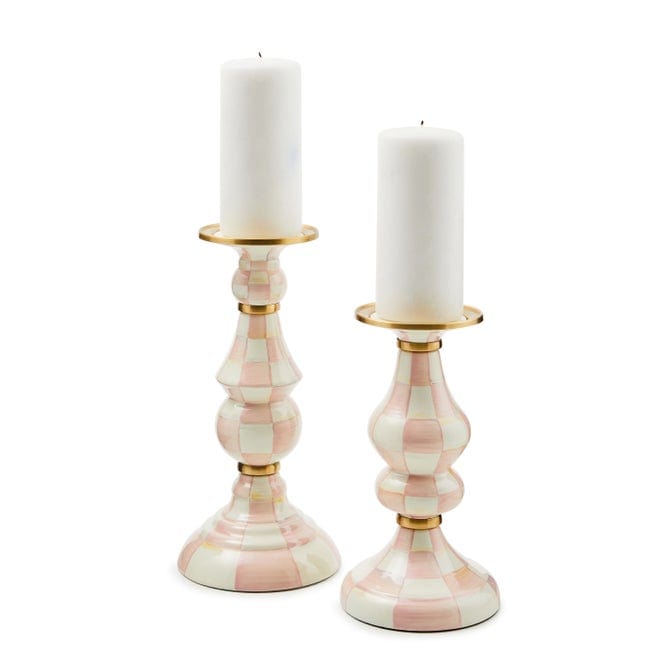 MacKenzie-Childs Candle Holders Rosy Check Medium Pillar Candlestick
