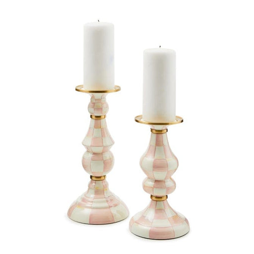 MacKenzie-Childs Candle Holders Rosy Check Medium Pillar Candlestick