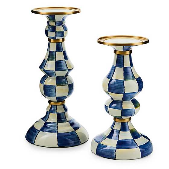 MacKenzie-Childs Candle Holders Royal Check Large Pillar Candlestick