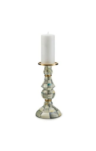 MacKenzie-Childs Candle Holders Sterling Check Enamel Pillar Candlestick - Large