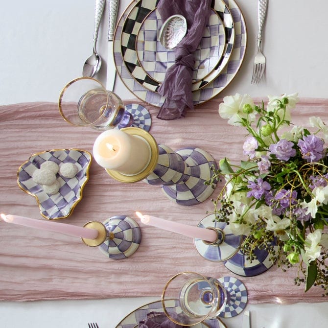 MacKenzie-Childs Candle Holders Violet Check Large Pillar Candlestick