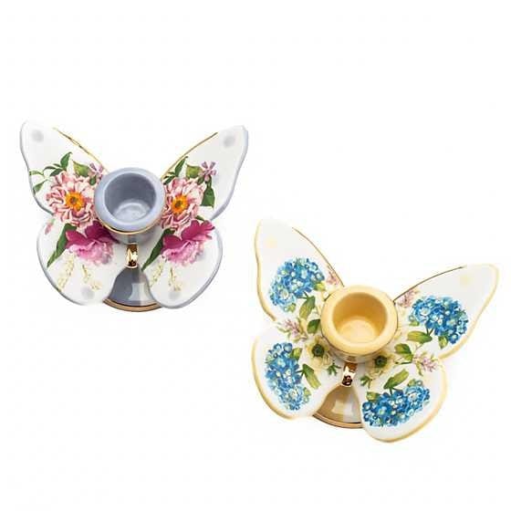 MacKenzie-Childs Candle Holders Wildflowers Butterfly Candle Holders, Set of 2