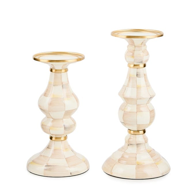MacKenzie-Childs Candleholder Mackenzie-Childs Mocha Check Medium Pillar Candlestick