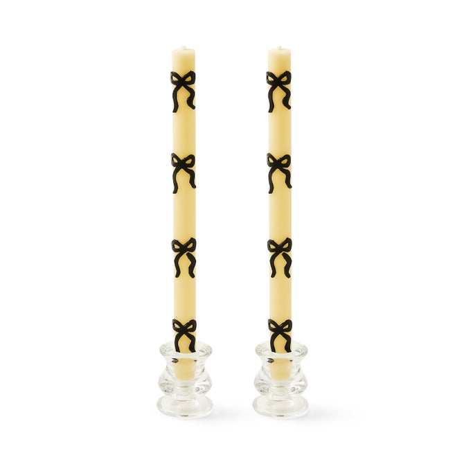 MacKenzie-Childs Candles Black Bow Dinner Candles, Set of 2