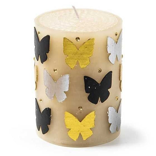 MacKenzie-Childs Candles Butterfly Silver & Gold 4" Pillar Candle