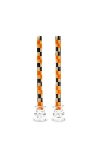 MacKenzie-Childs Candles Check Dinner Candles - Black & Orange - Set of 2