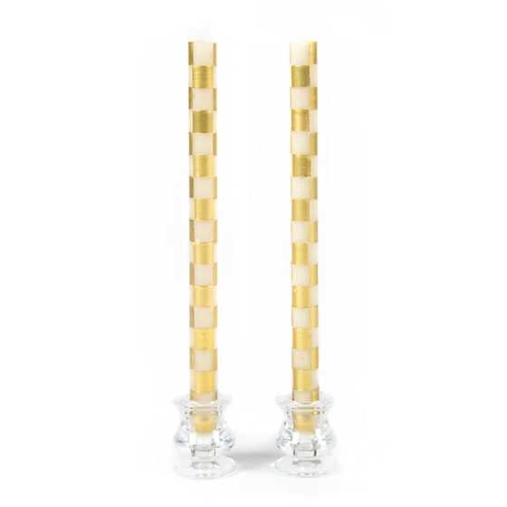 MacKenzie-Childs Candles Check Dinner Candles - Gold & Ivory - Set of 2